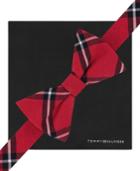 Tommy Hilfiger Windowpane Pre-tied Bow Tie And Solid Pocket Square Set