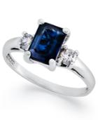 14k White Gold Ring, Sapphire (1-1/10 Ct. T.w.) And Diamond (1/5 Ct. T.w.) 3-stone Ring