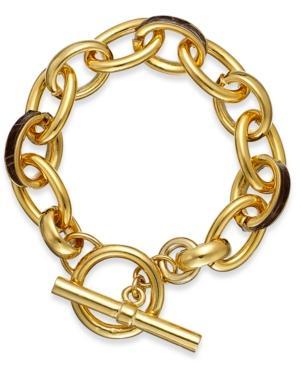 Lauren Ralph Lauren Gold-tone Leather Link Toggle Bracelet