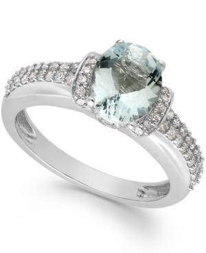 Aquarmarine (1-5/8 Ct. Tw.) And Diamond (1/3 Ct. Tw.) Oval Ring In 14k White Gold