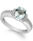 Aquarmarine (1-5/8 Ct. Tw.) And Diamond (1/3 Ct. Tw.) Oval Ring In 14k White Gold