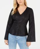 Love, Fire Juniors' Metallic-stripe Bell-sleeve Top
