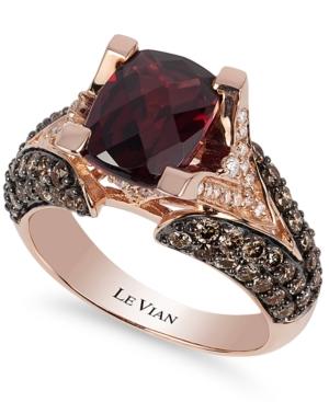 Le Vian Raspberry Rhodolite Garnet (3 Ct. T.w.), Chocolate Diamond (1-1/5 Ct. T.w.) And White Diamond Accent Ring In 14k Rose Gold