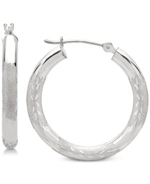 Polished & Textured Hoop Earrings In 14k White Gold