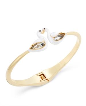 Kate Spade New York Gold-tone White Enamel And Crystal Swan Hinged Bangle Bracelet