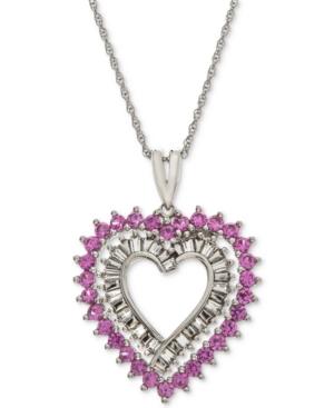 Lab-created Pink Sapphire (1 Ct. T.w.) & White Sapphire Accent Heart 18 Pendant Necklace In Sterling Silver