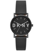Dkny Women's Soho Black Leather Strap Watch 34mm, Created For Macy's