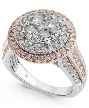 Diamond Two-tone Halo Cluster Ring (1-3/4 Ct. T.w.) In 14k White & Rose Gold