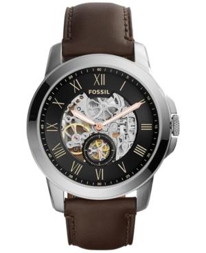 Fossil Men's Automatic Grant Dark Brown Leather Strap Watch 45mm Me3095