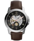 Fossil Men's Automatic Grant Dark Brown Leather Strap Watch 45mm Me3095