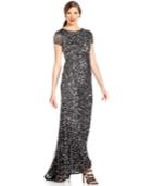 Adrianna Papell Short-sleeve Beaded Ombre Gown