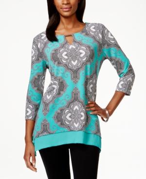 Jm Collection Petite Printed Embellished Top, Only At Macy's
