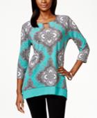 Jm Collection Petite Printed Embellished Top, Only At Macy's
