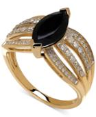 Onyx (12x6mm) And Diamond (1/3 Ct.t.w.) Ring In 14k Gold