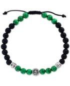 Effy Men's Malachite (6mm) & Onyx (6 & 3mm) Nylon Cord Bolo Bracelet In Sterling Silver