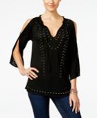 Inc International Concepts Studded Cold-shoulder Blouse, Only At Macy's