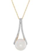 Honora Freshwater Pearl (10mm) And Diamond (1/4 Ct. T.w.) Pendant Necklace In 14k Gold