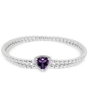 Amethyst (1-3/4 Ct. T.w.) And Diamond Accent Two Row Beaded Stretch Bracelet In Sterling Silver
