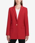 Calvin Klein Faux-leather-collar Blazer, Regular & Petite