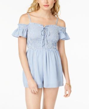 Almost Famous Juniors' Smocked Cold-shoulder Romper
