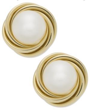 14k Gold Earrings, Cultured Freshwater Pearl (8mm) Love Knot Earrings