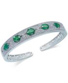Emerald (5 Ct. T.w.) And White Sapphire (1 Ct. T.w.) Bangle Bracelet In Sterling Silver