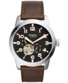 Fossil Men's Automatic Chronograph Pilot 54 Dark Brown Leather Strap Watch 44mm Me3118