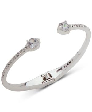 Anne Klein Silver-tone Crystal & Pave Hinged Bangle Bracelet