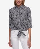 Tommy Hilfiger Cotton Printed Tie-front Shirt, Only At Macy's