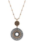 Lucky Brand Two-toned Decorated Disc Pendant Necklace