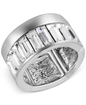 T Tahari Silver-tone Pave Crystal Baguette Stretch Ring