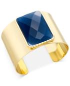 Inc International Concepts Gold-tone Solid Metal Large Dark Blue Stone Cuff Bracelet, Only At Macy's