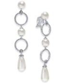 Danori Silver-tone Cubic Zirconia Link & Imitation Pearl Clip-on Drop Earrings, Created For Macy's