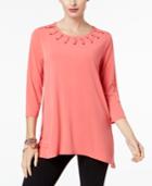 Jm Collection Grommet-trim Handkerchief-hem Top, Created For Macy's