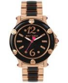 Betsey Johnson Women's Rose Gold-tone & Black Bracelet Watch 41mm Bj00459-08