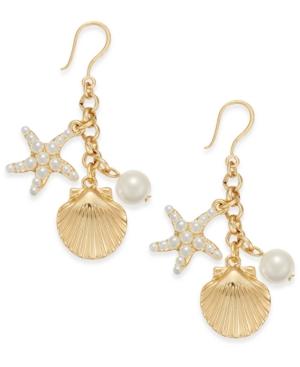 Charter Club Gold-tone Imitation Pearl Sea Motif Drop Earrings, Created For Macy's