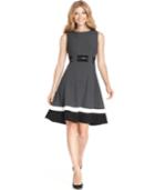 Calvin Klein Petite Colorblocked Belted Fit & Flare Dress