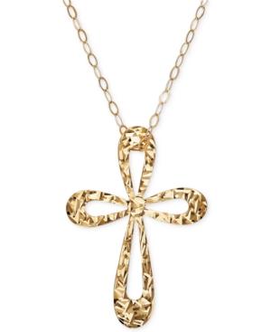 Textured Open Cross Pendant Necklace In 10k Gold