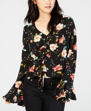 Gypsies & Moondust Juniors' Printed & Ruched Bell-sleeve Top