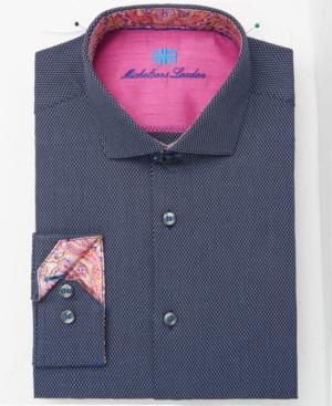 Michelsons Of London Men's Slim-fit Performance Navy Blue Fancy Dress Shirt