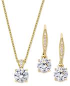 Danori Gold-tone Crystal Pendant Necklace And Matching Drop Earrings