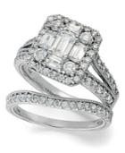 Emerelle Collection Diamond Ring Set, 14k White Gold Emerald And Round-cut Diamond Ring Set (2-1/4 Ct. T.w.)