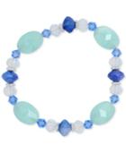 Nine West Silver-tone Blue Bead Stretch Bracelet