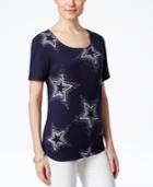 Karen Scott Embellished Star-print T-shirt, Only At Macy's