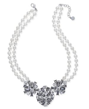 Charter Club Silver-tone Imitation Pearl & Cluster Collar Necklace, Created For Macy's
