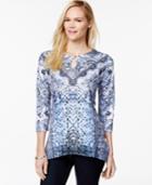 Jm Collection Printed Keyhole-cutout Top, Only At Macy's