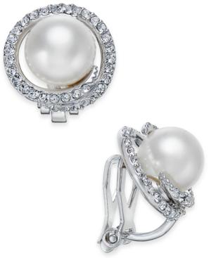 Danori Silver-tone Imitation Pearl Pave Clip-on Stud Earrings, Created For Macy's