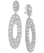 Cubic Zirconia Oval Drop Earrings In Sterling Silver