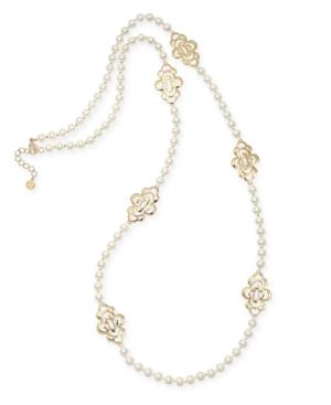 Charter Club Gold-tone Openwork Flower & Imitation Pearl Station Necklace, 42 + 2 Extender, Created For Macy's