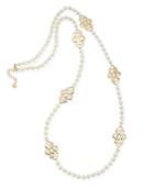Charter Club Gold-tone Openwork Flower & Imitation Pearl Station Necklace, 42 + 2 Extender, Created For Macy's